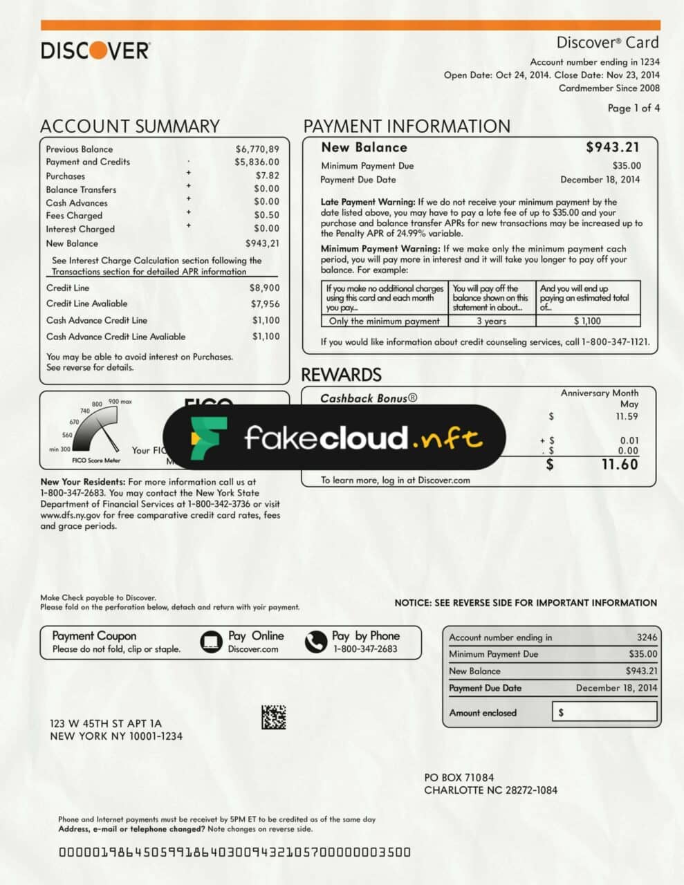 Discover card statement psd template FakeCloud 3.0