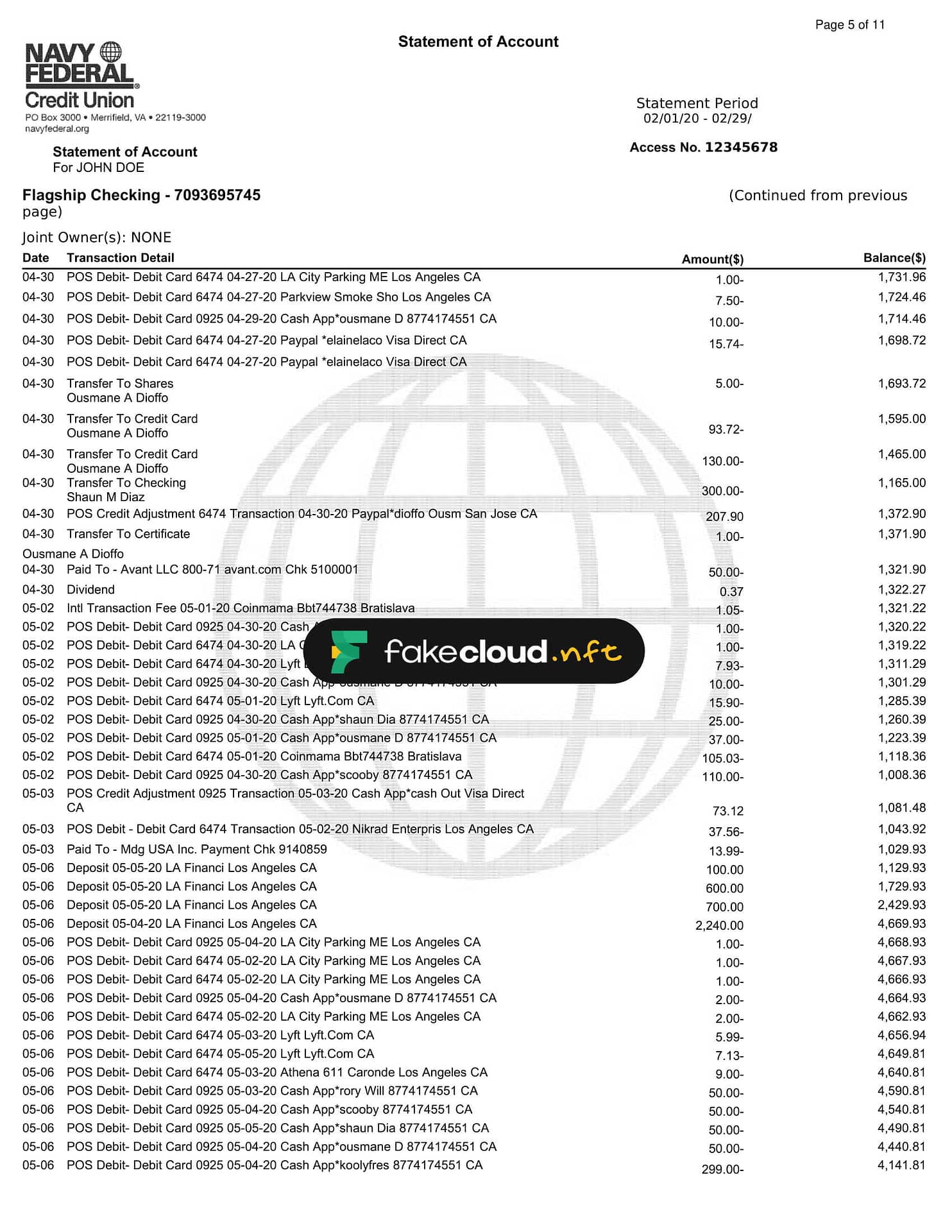 Navy Federal Editable Word Bank Statement | FakeCloud 3.0