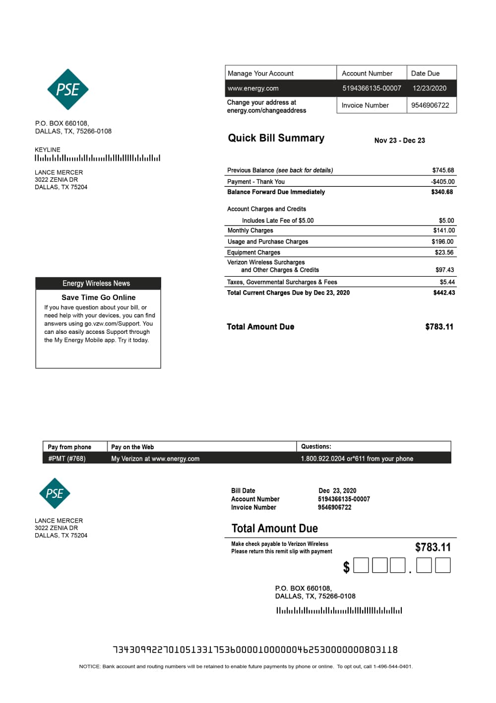 Puget Sound Energy; Washington Utility Bill Template - FakeCloud 4.0